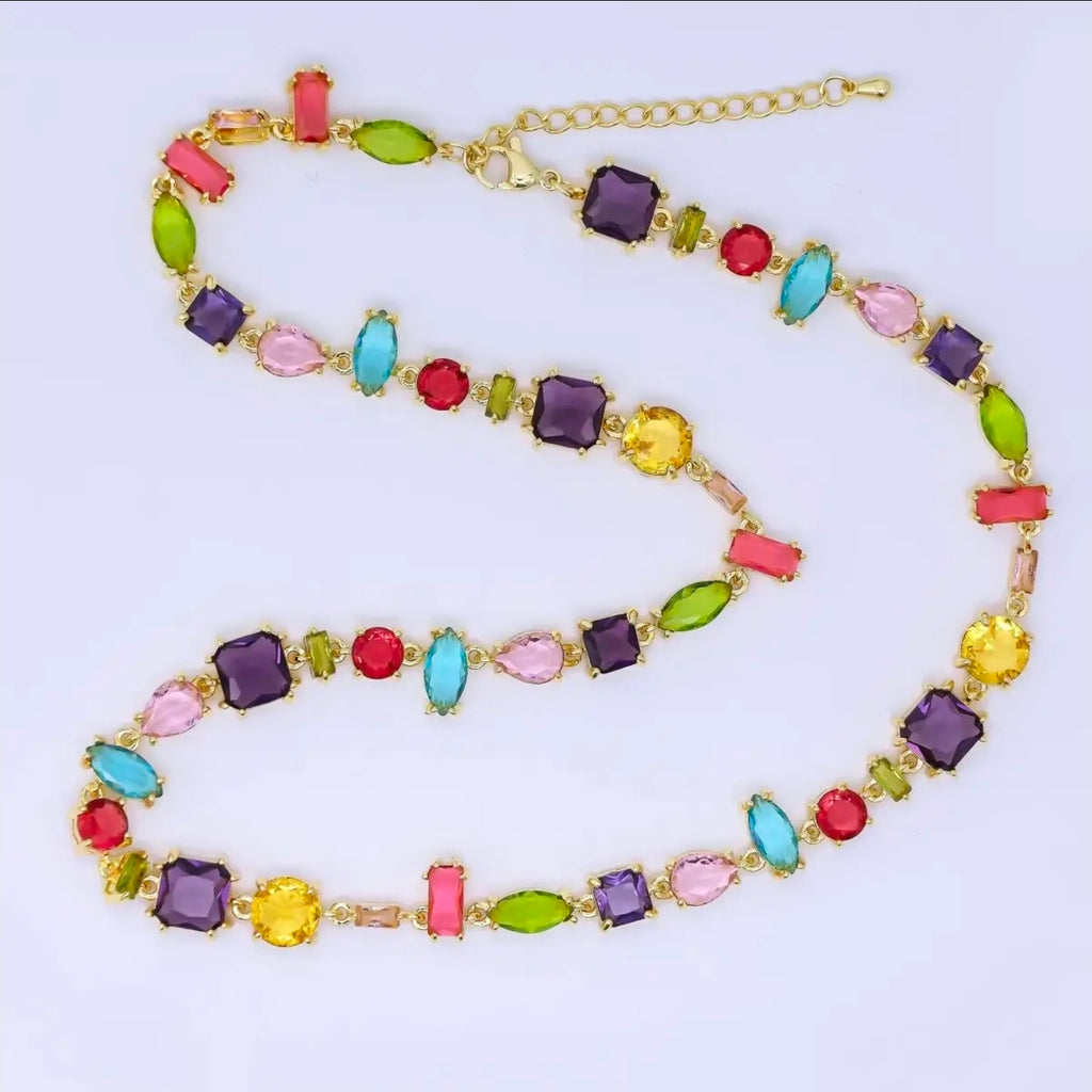 Twenty four carat filled 6.7 millimeters geometric multicolor gemstone 17 in necklace.