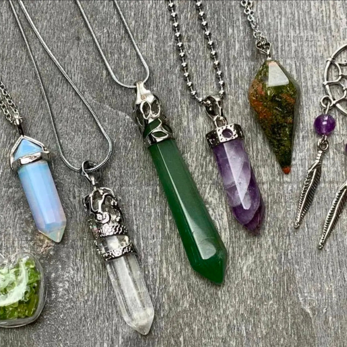 Assorted gemstone pendant with stainless steel chain