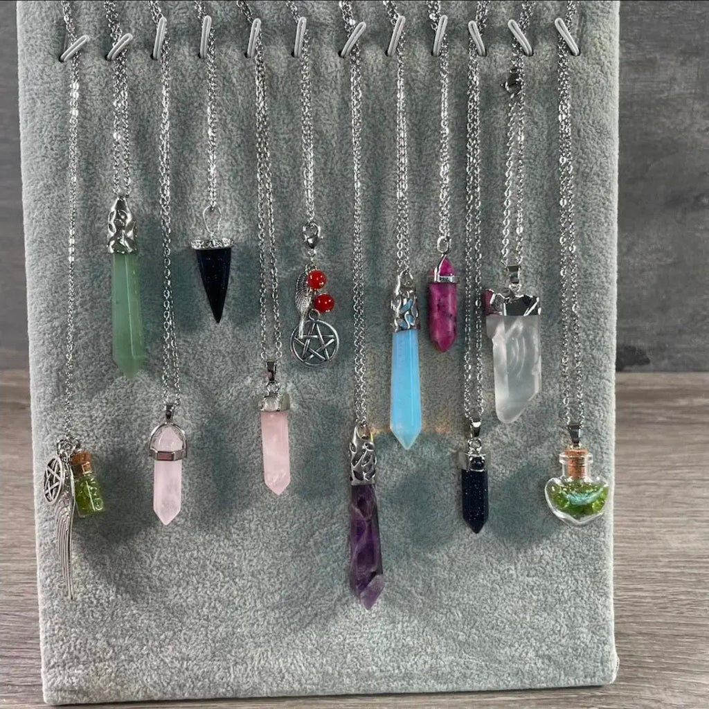 Assorted gemstone pendant with stainless steel chain