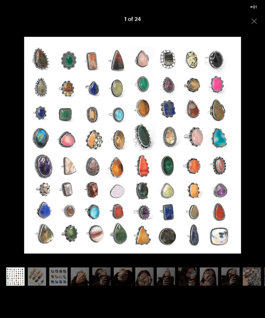Assorted crystal rings silver plated various sizes