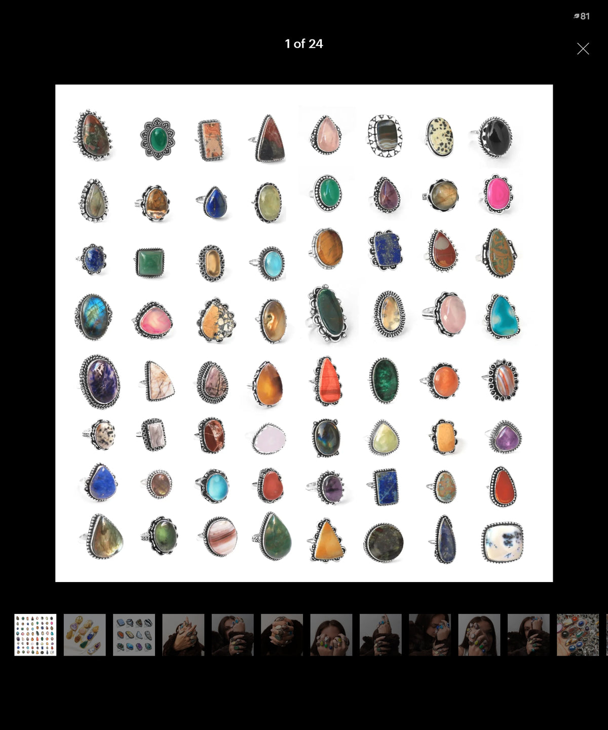 Assorted crystal rings silver plated various sizes