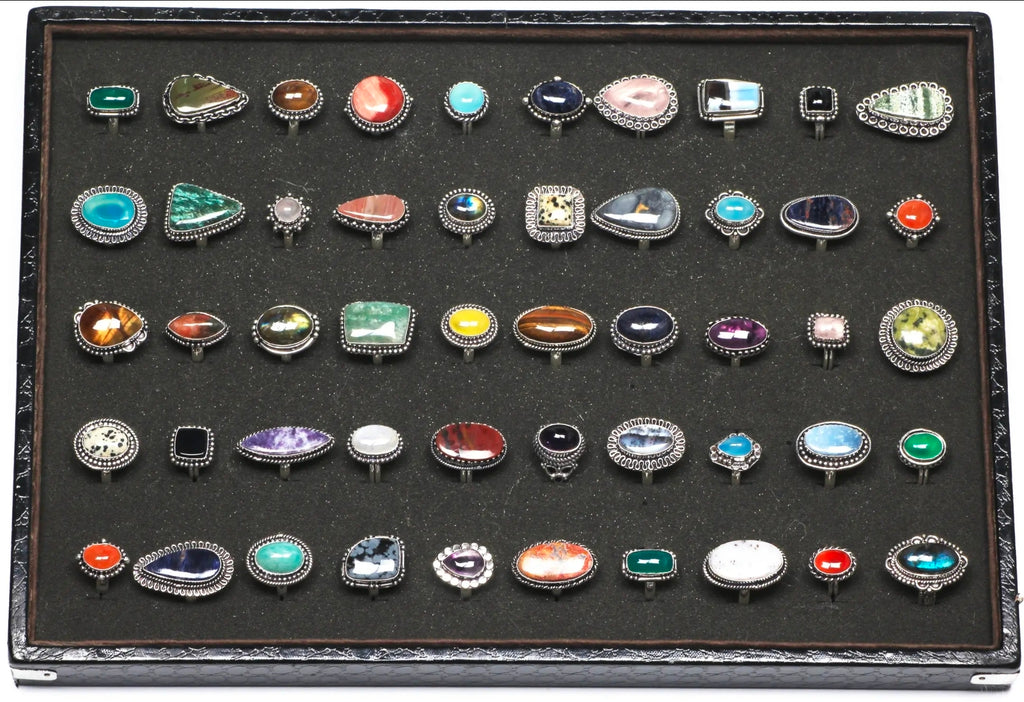 Assorted crystal rings silver plated various sizes
